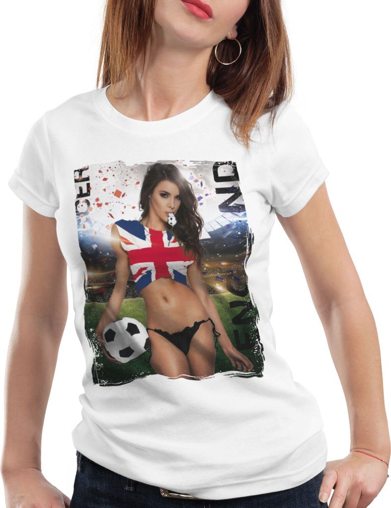 style3 EM 2021 2022 Soccer Girl Deutschland Damen T-Shirt Fußball Trikot Germany Weiss, Größe:XL, Land:England