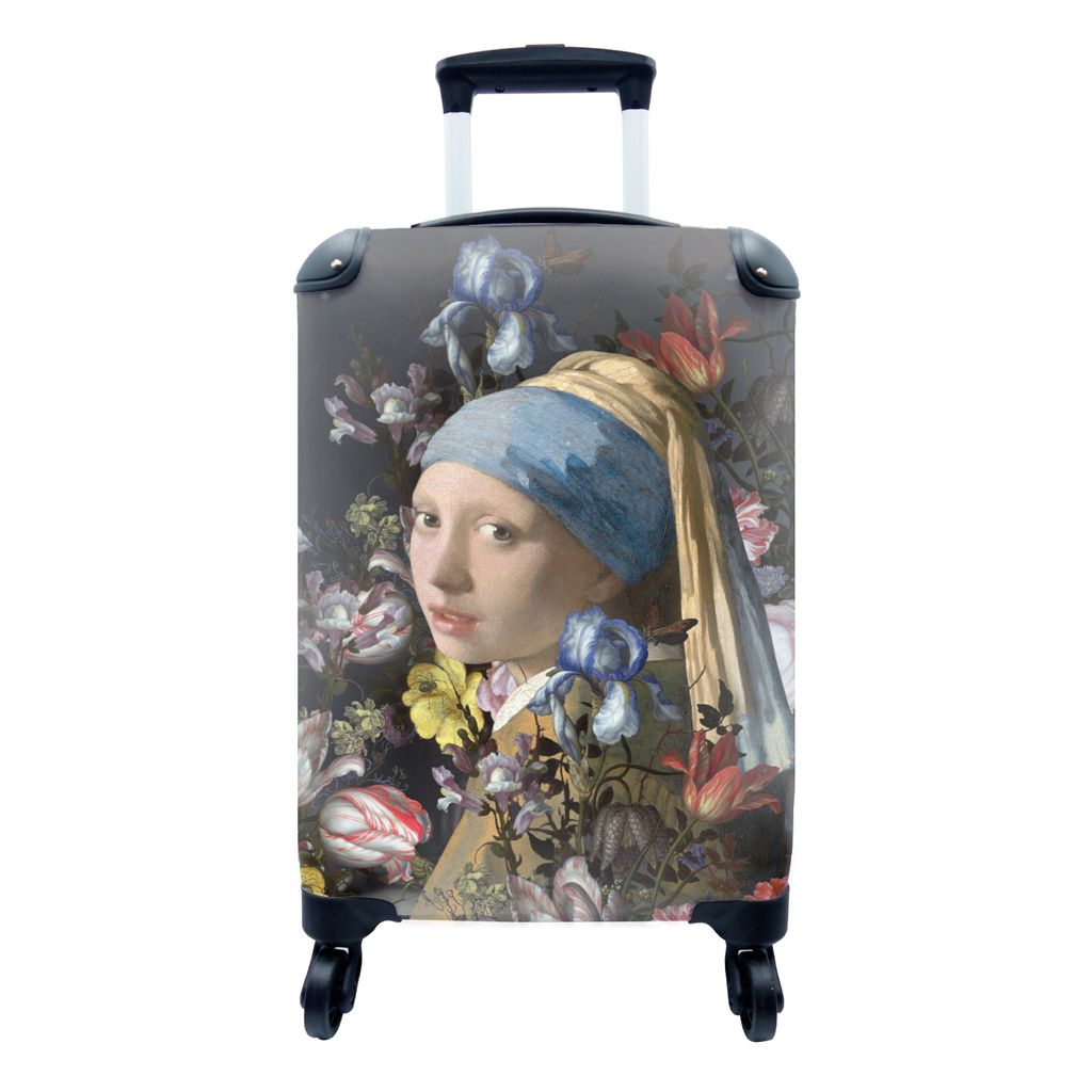 MuchoWow Koffer Handgepäck Trolley Rollkoffer Kleine Reisekoffer mit 4 Rollen - Das Mädchen mit dem Perlenohrring - Johannes Vermeer - Blumen -...