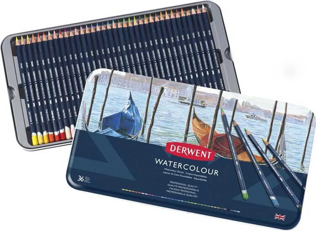 Crayons aquarelle Derwent - Boîte métal de 36 couleurs pour dessin d'art