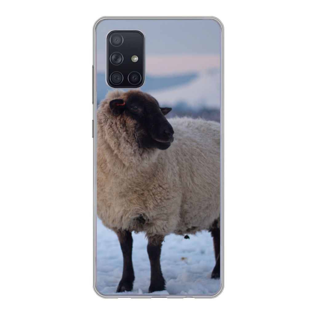 MuchoWow Handyhülle Schutzhülle Hülle für Samsung Galaxy A51 Schaf - Schnee - Berg Silikon Softcase Handy Hülle - Schutzabdeckung