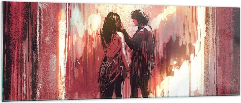 Bilder auf glas - Paar künstlerisch illustration liebhaber - 140x50cm - Glasbilder - Wandbilder - Kunstdruck - Wanddekoration aus Glas - Glas Bild...