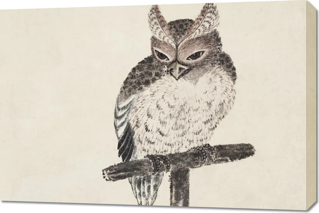 Hokusai Owl 2 Vintage 90x60cm - Quadro Giapponese d'Autore Soggiorno