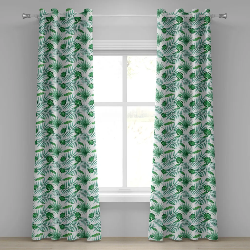 Rideau motif feuilles de monstera style aquarelle vert amande 280cm