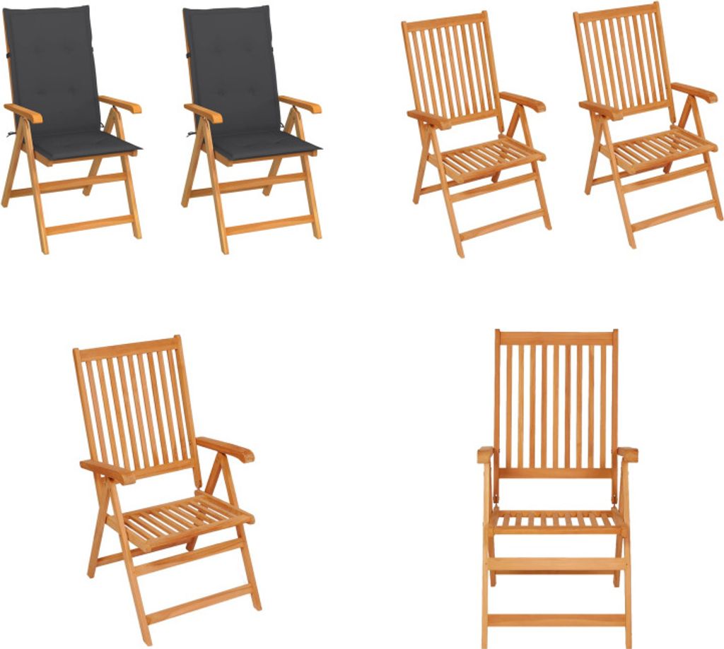 vidaXL Gartenstühle 2 Stk. mit Anthrazit Kissen Massivholz Teak - Gartenstuhl - Gartenstühle - Gartensessel - Klappstuhl