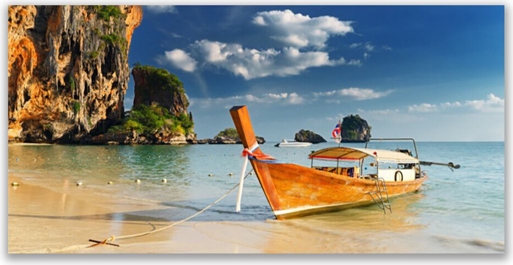 Tulup Leinwand-Bilder 140x70 Wandbild Canvas Kunstdruck Boot Meer Landschaft