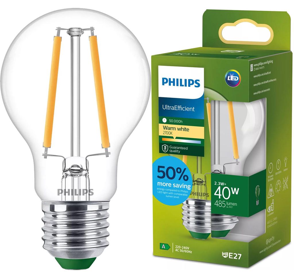 LED E27 Normalna 2,3 W (40 W) Przezroczysta 485 lm 2700 K Zdjęcie produktu 