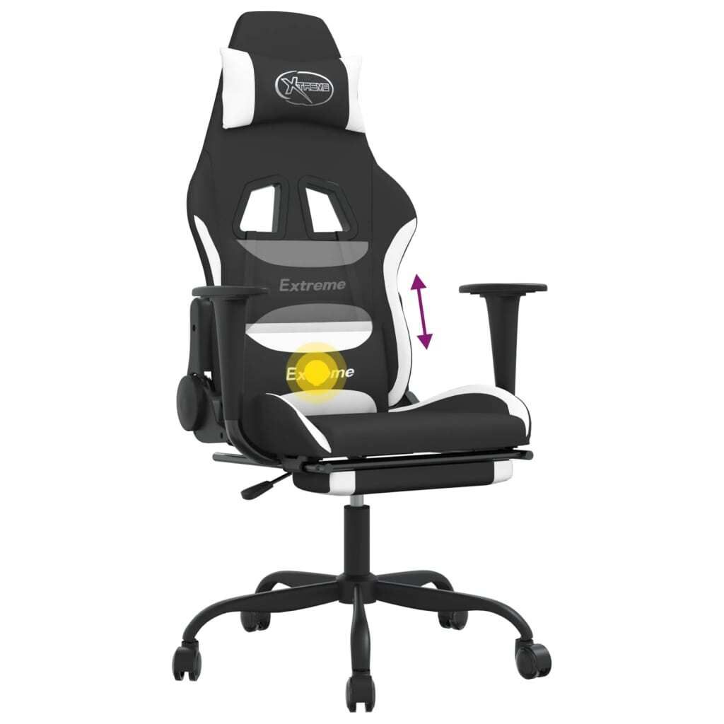 Gaming-Stuhl mit Massage & Fußstütze Schwarz und Weiß Stoff