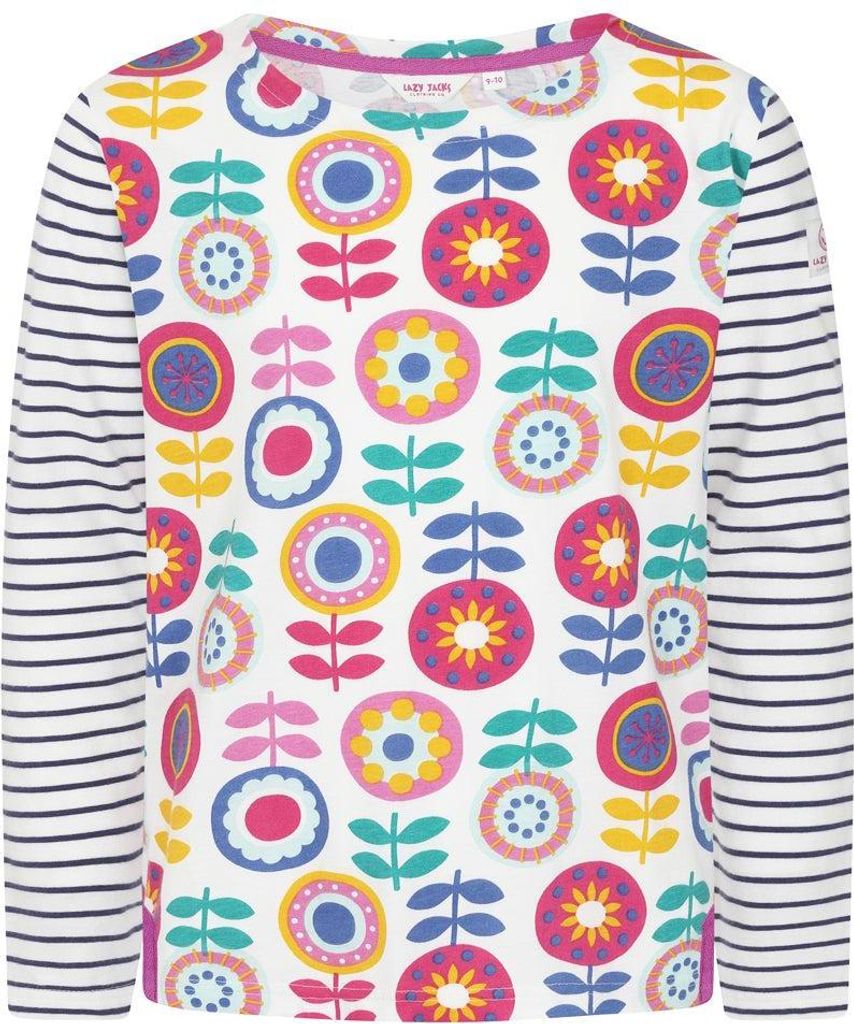 Lazy Jacks - T-Shirt für Mädchen, Bretonisch, Langärmlig LJ235 (152-158) (Weiß/Bunt)