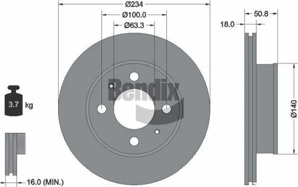 Disque de Frein Avant pour Atos - Bendix BDS1869 Qualité Équivalence OE