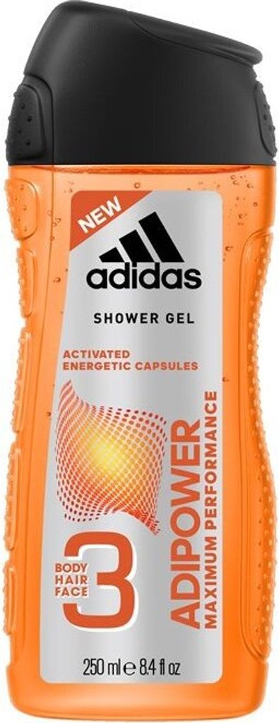 Adidas Adipower Shower Gel for Men 3-in-1 Activating Shower Gel for Body, Hair & Face pH Skin Friendly 250ml