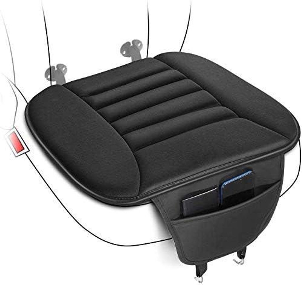 Autositzkissen mit Tasche, ergonomisches Memory-Schaum-Kissen, Autositzkissen mit Aufbewahrungstasche für Auto/Büro/Zuhause/Sofa/Rollstuhl, Schwarz