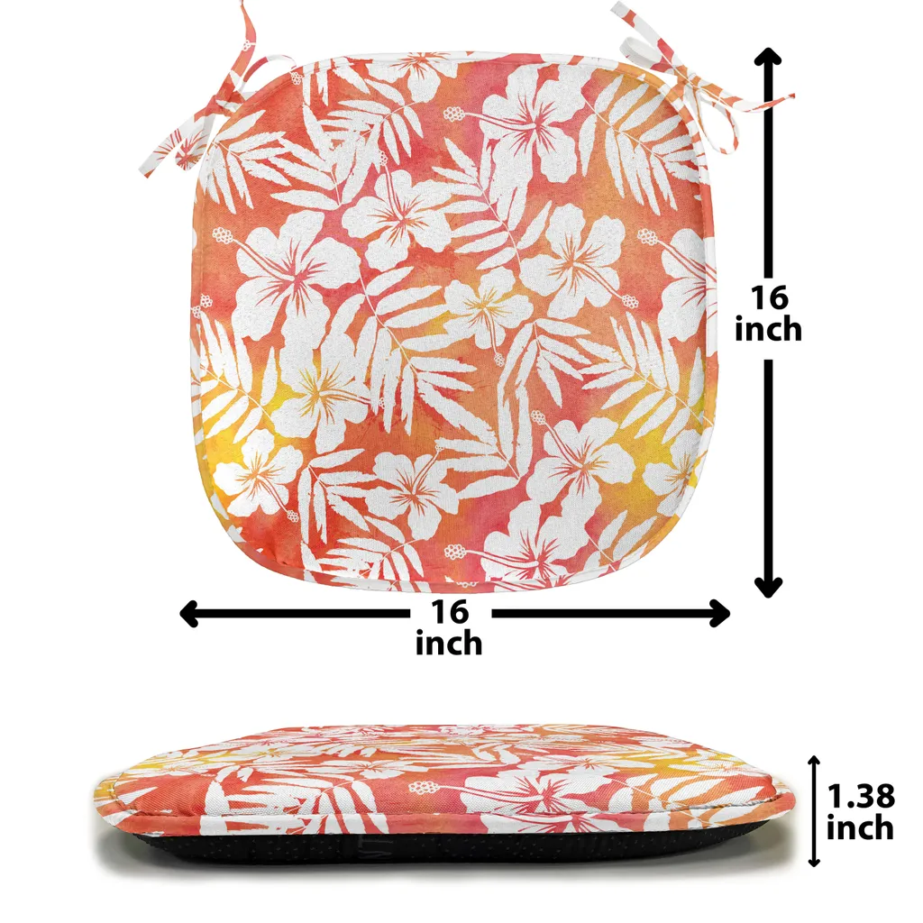 ABAKUHAUS Rivestimento arancione per sedie da sala da pranzo, acquerello fantasia Aloha, cuscino decorativo impermeabile con cinturini per sedie da cucina, 40 cm x 40 cm - confezione da 12, Yellow Coral White - 4