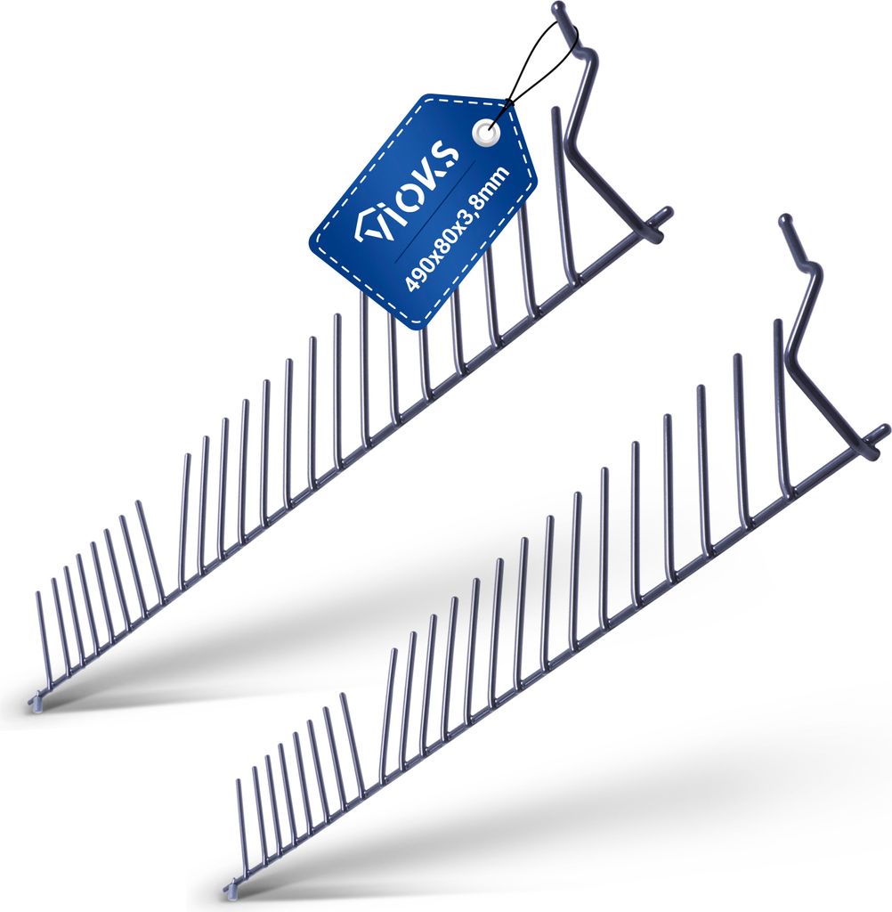 Two black metal dish racks with a blue tag on one of them.