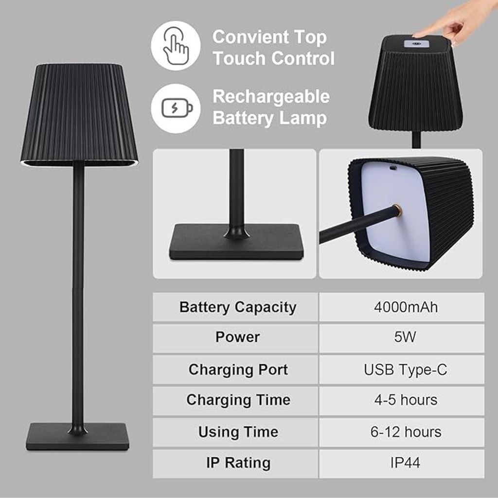 Tischlampe Kabellos, LED Tischleuchte, Dimmbar Touch Akku Produktbild 7