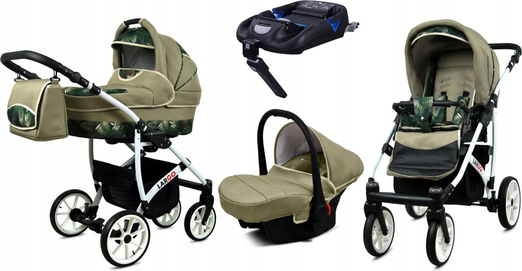 BabyLux Largo | 4in1 Kinderwagen Set | Lern Leaf | Kombikinderwagen | Kinderwagenset | Isofix-B
