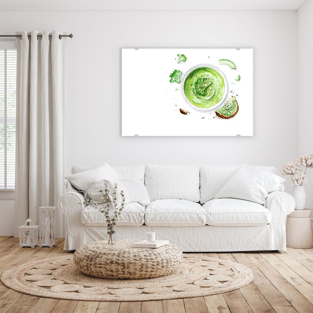 Glasbild Wandbild Brokkolisuppe 60x40cm in XXL für Wohnzimmer, Schlafzimmer, Badezimmer, Flur