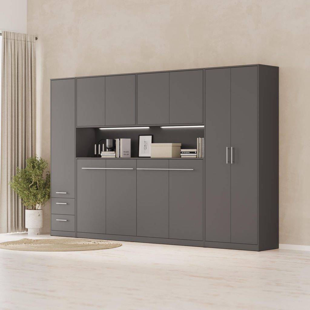SMARTBett Schlafzimmer Set Schrankbett Jugendzimmer Anthrazit/ Anthrazit