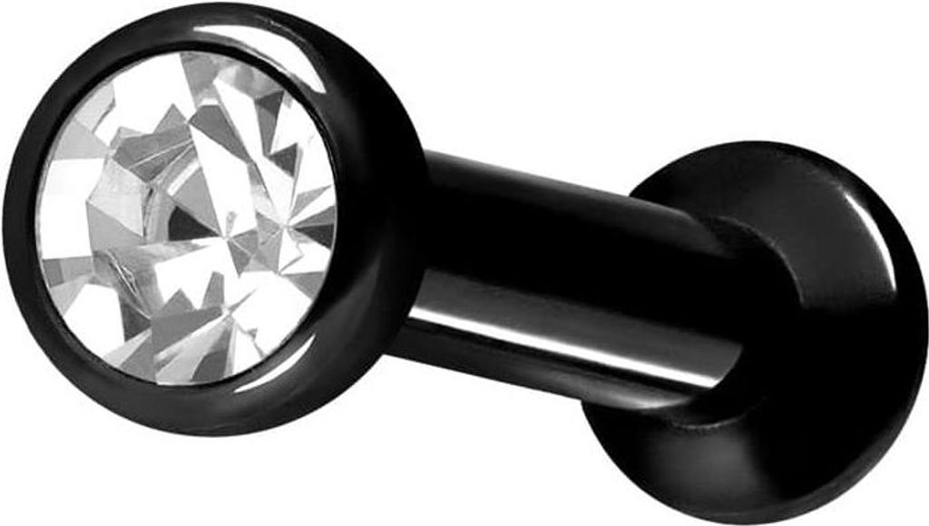 Ohrpiercing, Nasenpiercing Titan Triple Piercing Mini Labret mit Push Fit FLAT-DISC + KRISTALL Schwarz Stablänge: 7mm | Discgröße: 2,5mm