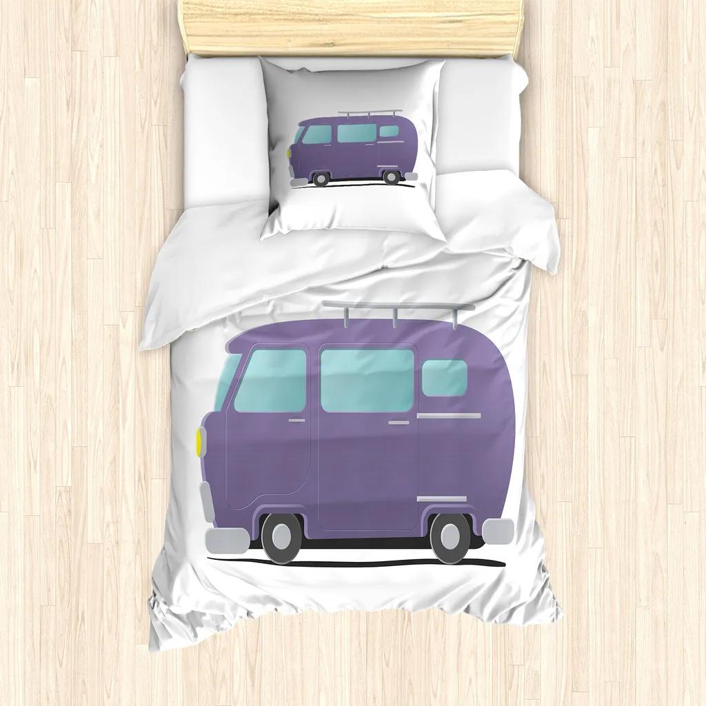 ABAKUHAUS Housse de couette Vintage Trucks 135x200cm, Pale Eggshell
