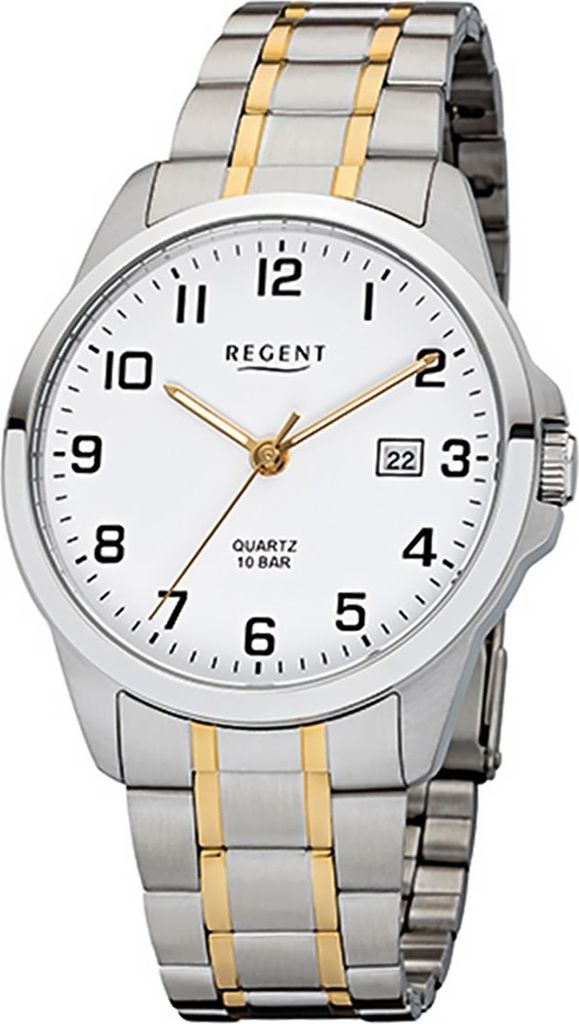 Regent Edelstahl Herren Uhr F-1014 Quarzuhr Armband silber gold D2URF1014