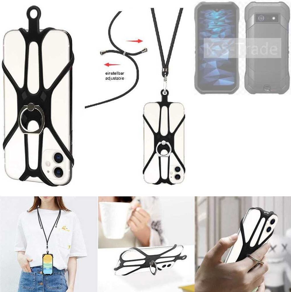K-S-Trade 3in1 Handykette Handyband Handykordel Halsband Smartphone-Ring Handy-Ring kompatibel mit Kyocera DuraForce EX Fingerhalterung Handyring