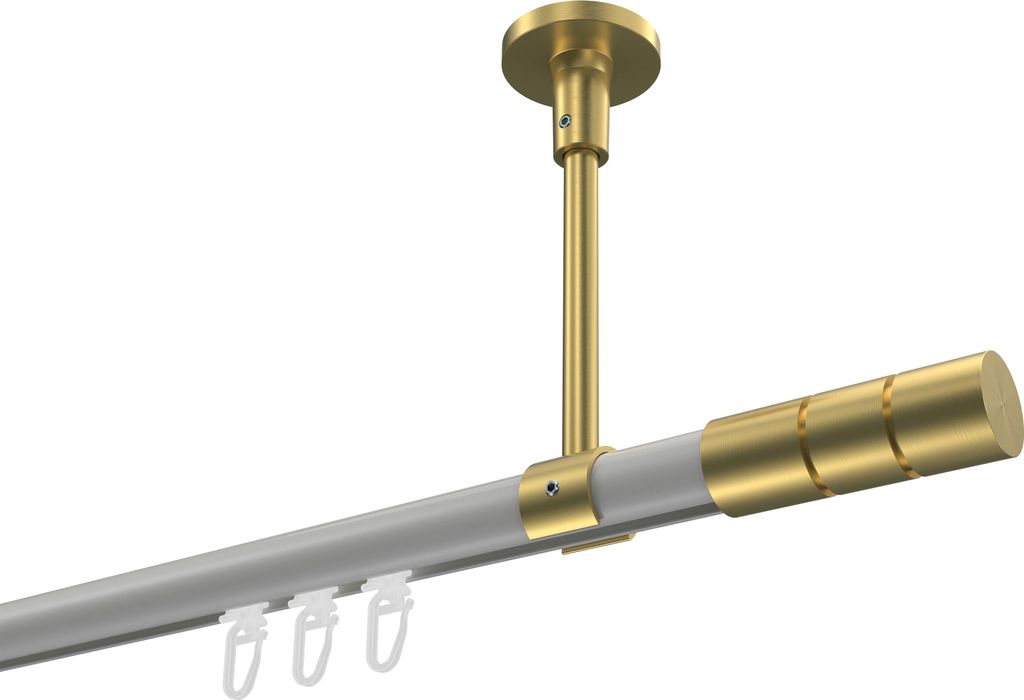 Interdeco Innenlaufstange / Gardinenstange mit Innenlauf Weiß / Messing-Optik, Typ Sonette Elanto (Rillenzylinder) Deckenmontage, 20 mm Ø 1-läuf...