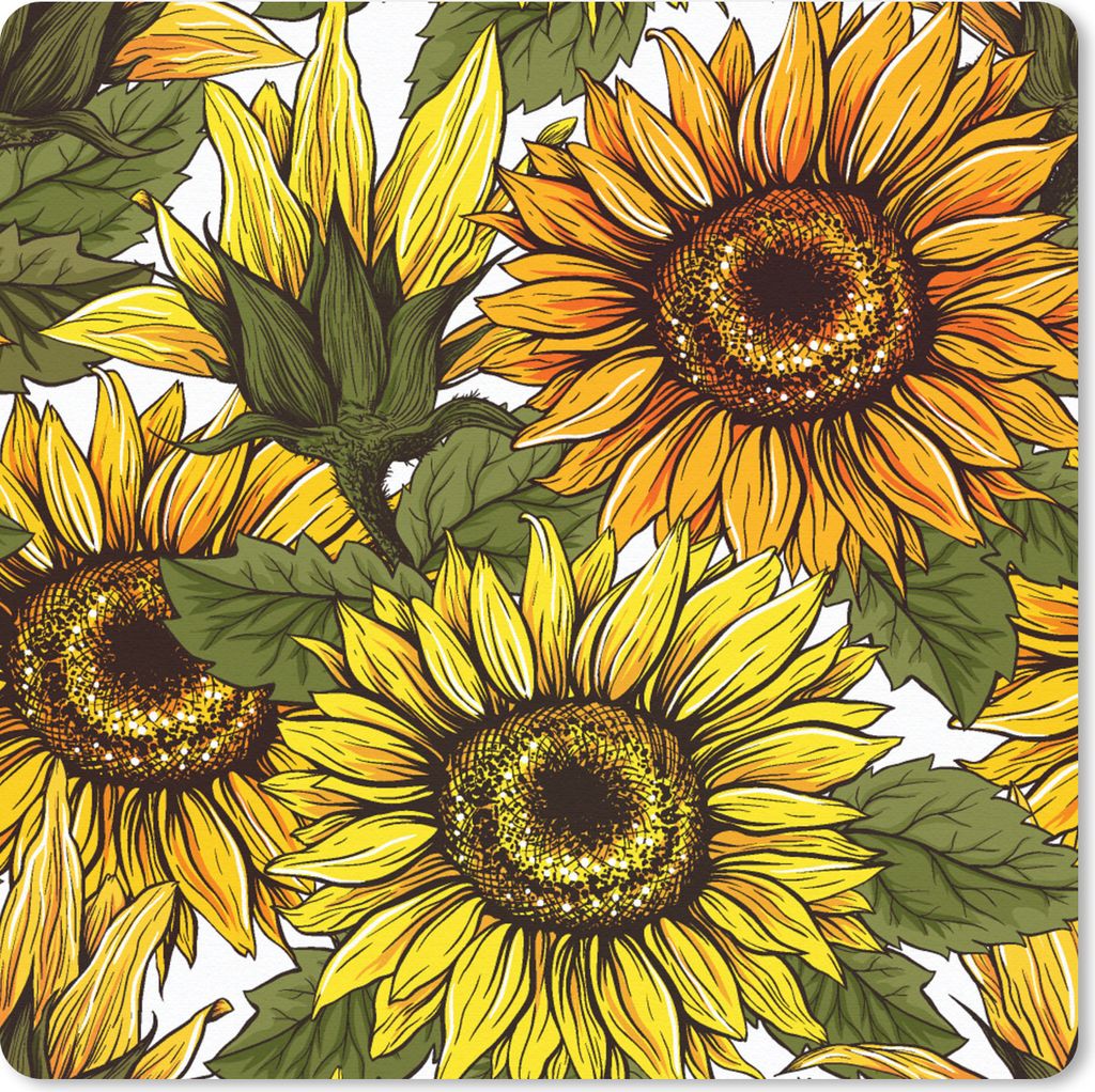 MuchoWow Mauspad Mousepad Sonnenblume - Vintage - Design 30x30 cm - Mousepads - Maus Mat - Pad - Mausunterlage - Gaming