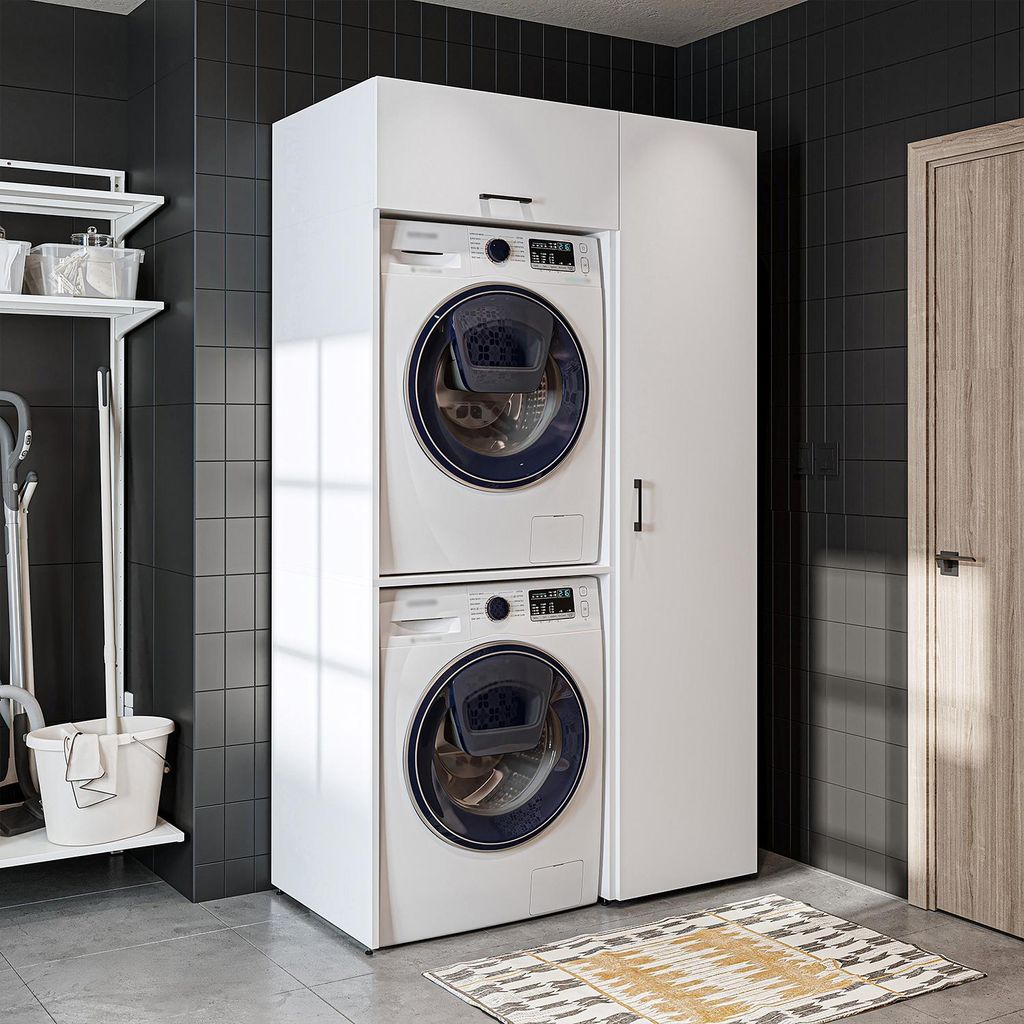 Skříňka pod pračku Roomart DUO-I, šířka 112 cm, bílá barva Obrázek produktu 