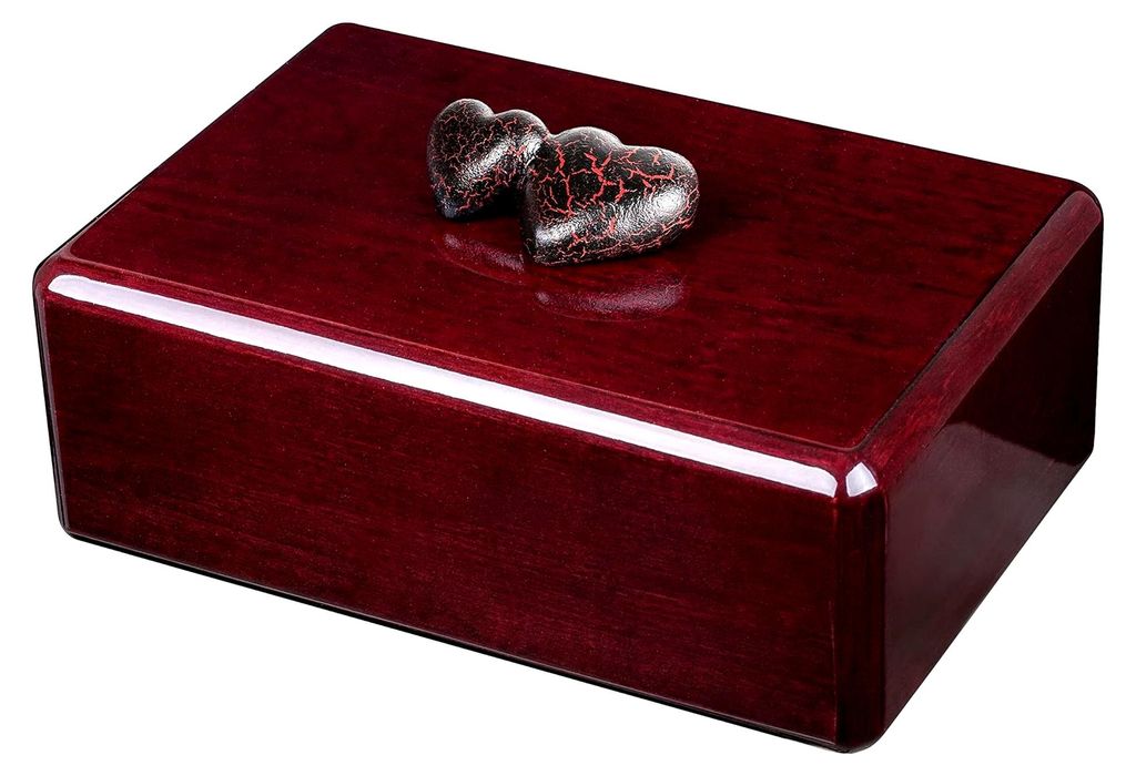 Holzkorb für Erwachsene Urne für Asche, menschliche Beerdigungsurne, Side by Side Crackle Hearts, Mahagoni Künstlerische Urne Herzen Urne (Geden...