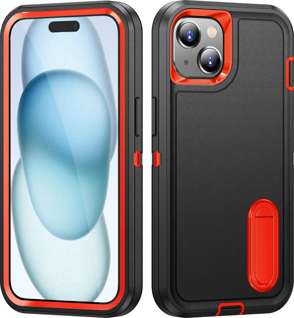 Cover Rugged iPhone 15 Nera Arancione - Protezione Militare 3 Strati