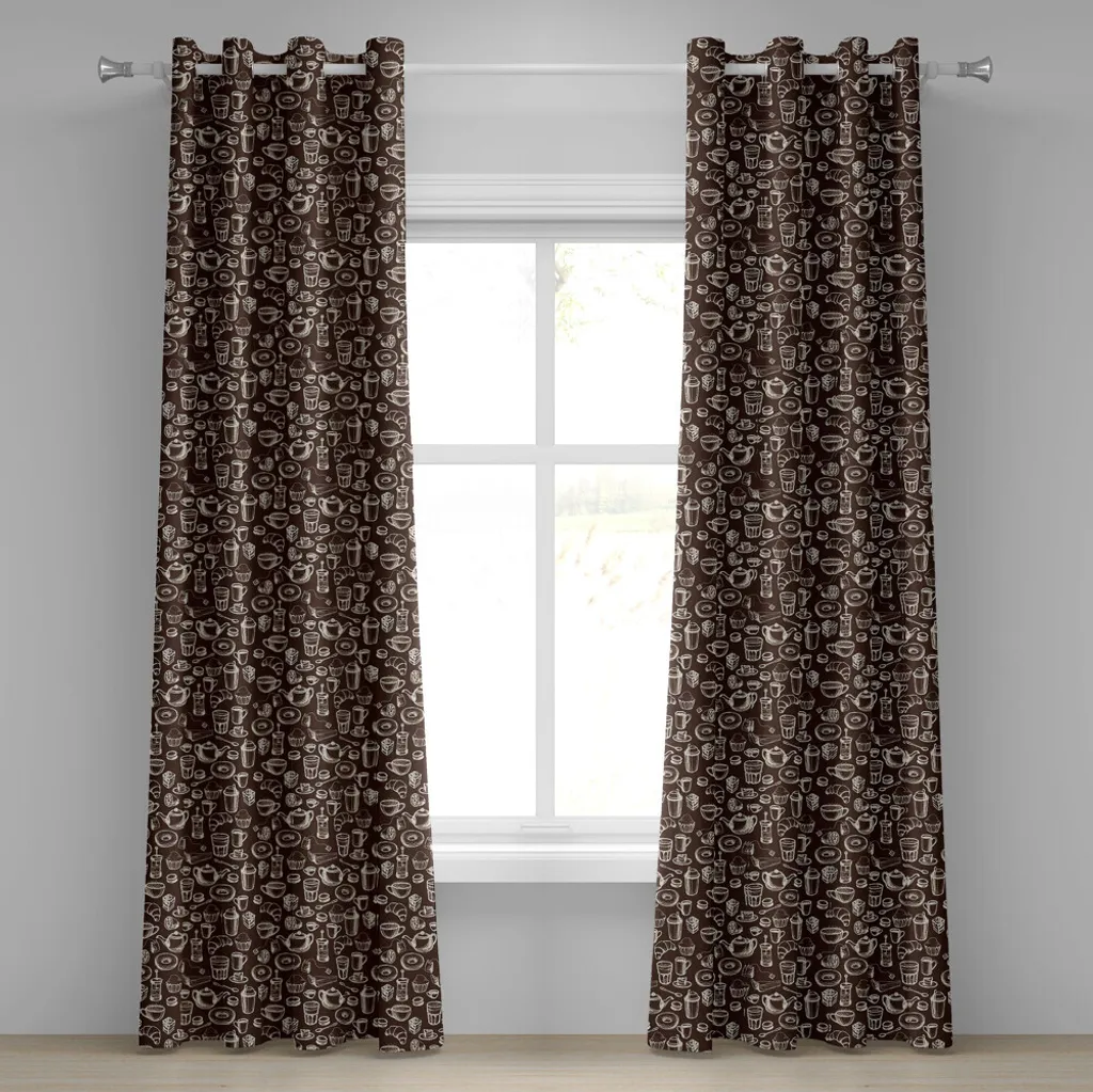 Rideau à œillets ABAKUHAUS marron et blanc 280x245 cm motif café thé