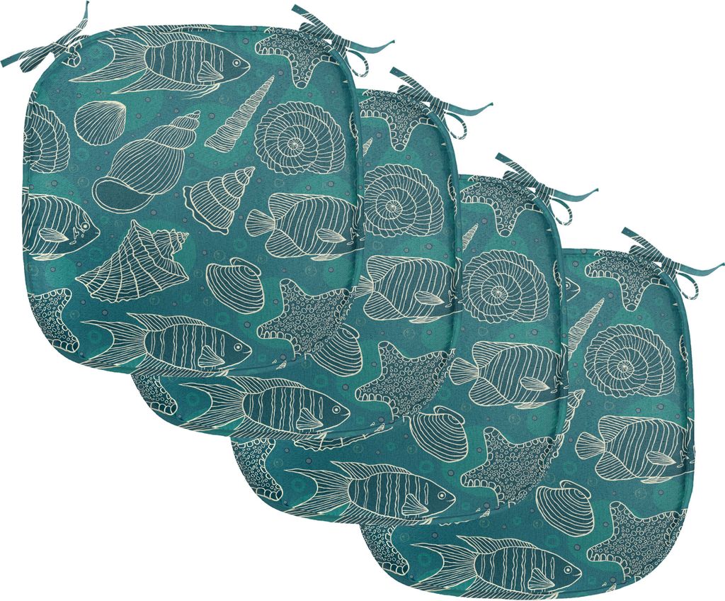 ABAKUHAUS Sea Shells Polster für Esszimmerstühle, Ocean Line Entwurf, Dekoratives wasserfestes Kissen mit Riemen für Küchensitze, 40 cm x 40 cm...