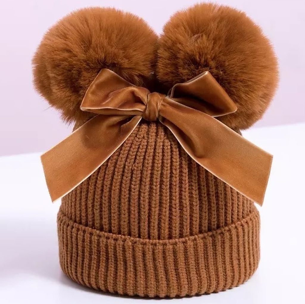Stylische Bow Kindermütze in Braun - Perfekt für kalte Tage KP21307