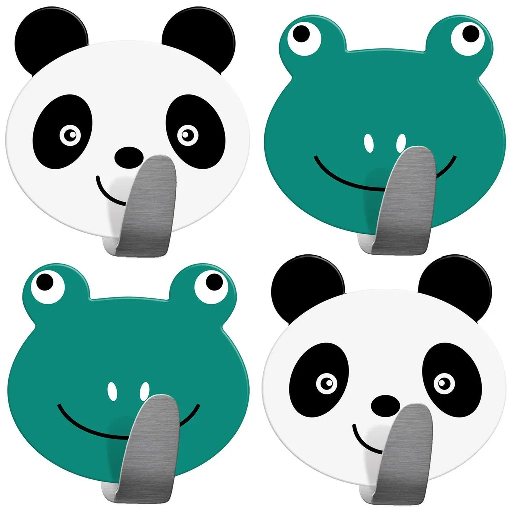 Patère adhésive murale enfant en inox pour serviette panda grenouille