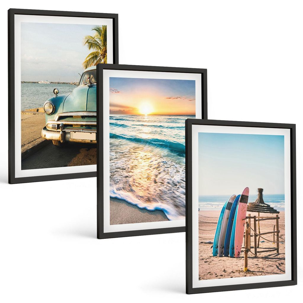 Bilder Set 3-teilig im schwarzen Rahmen – Wandbilder 3 Stück – gerahmte Poster für Wohnzimmer, Schlafzimmer und Flur – 40x60 cm – Sonnenu...