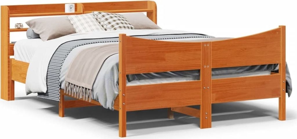 Maison Exclusive - Massivholzbett mit Kopfteil Wachsbraun 140x190 cm Kiefer