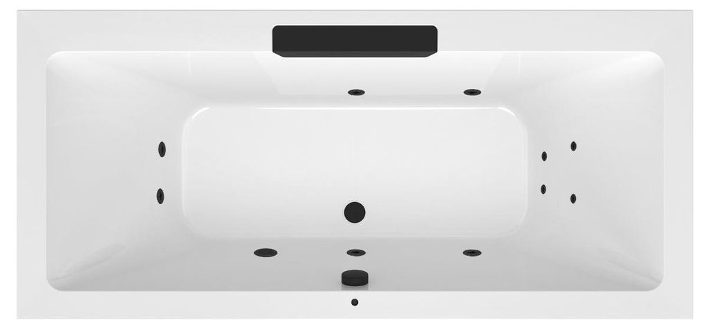 Polysan CASCATA Whirlpool-Badewanne, 185x85x45cm, Kaskade Schwarz, Active Hydro, Chrom