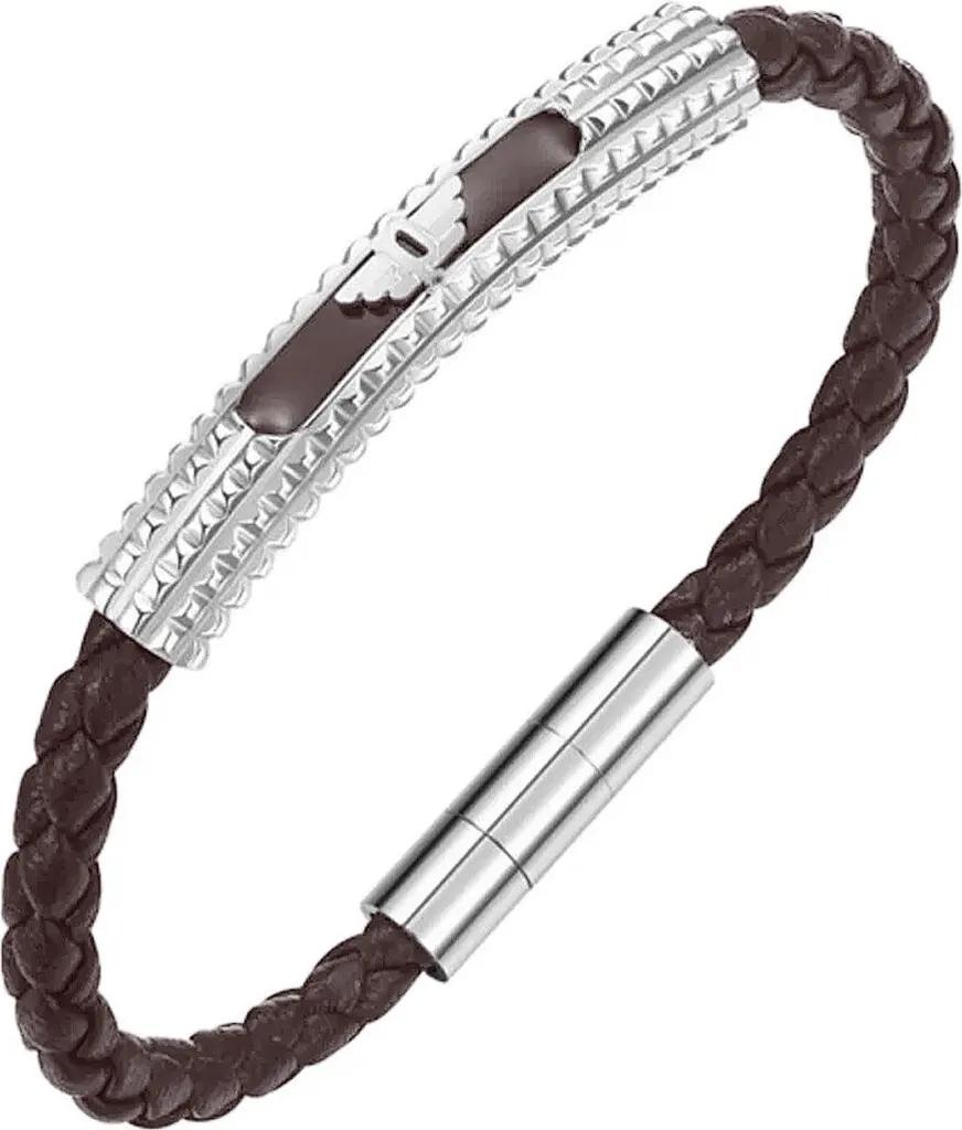 Bracelet Cuir Marron et Acier Police PEAGB0001108 Design Texturé Homme