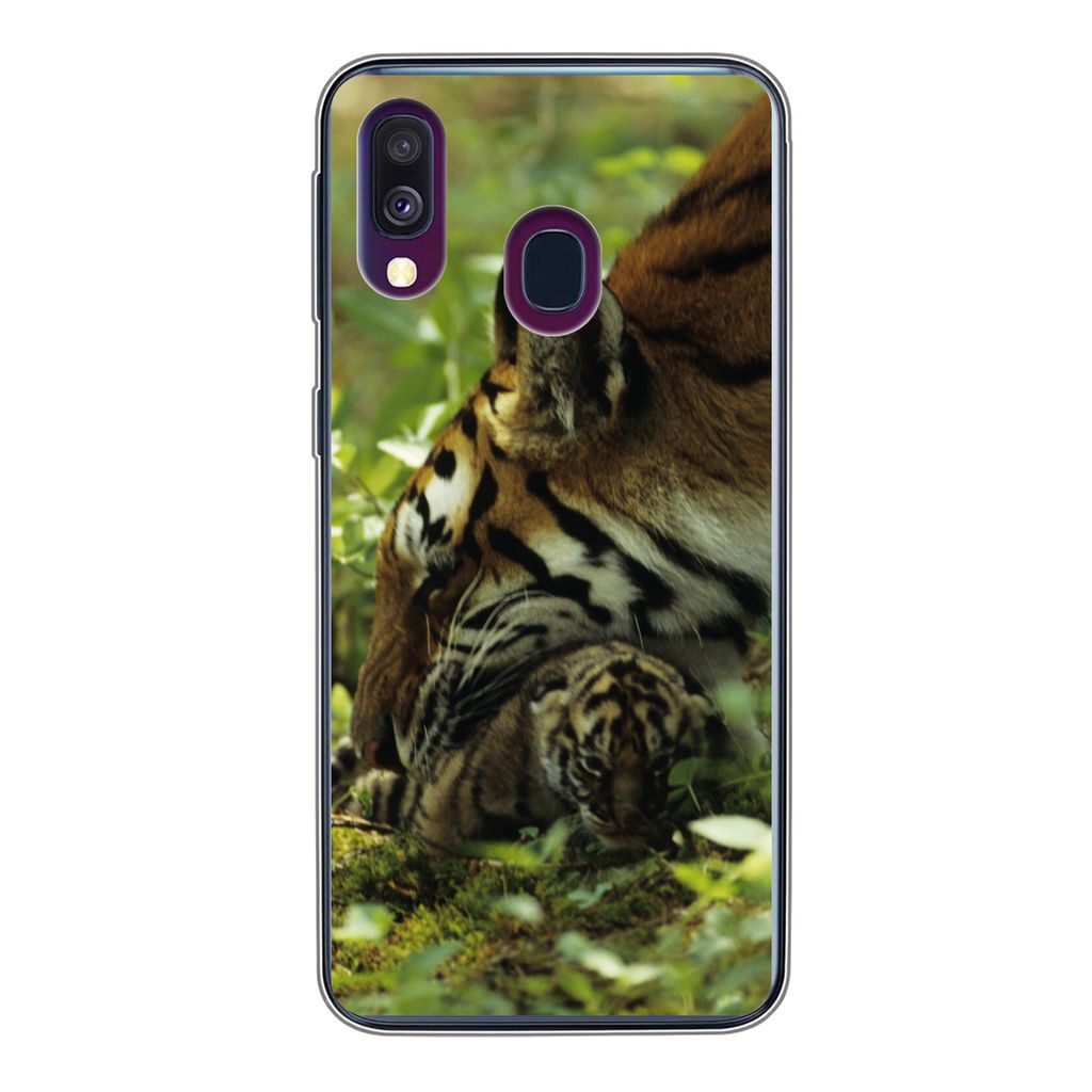 MuchoWow Handyhülle Schutzhülle Hülle für Samsung Galaxy A40 Tiger - Pflanzen - Jungtier Silikon Softcase Handy Hülle - Handy-Tasche