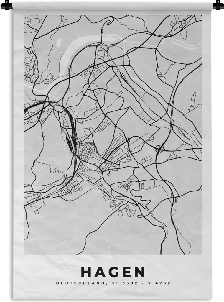 MuchoWow Wandteppich Wandbehang Deutschland - Stadtplan - Hagen - Karte 90x135 cm Tapisserie Dekoration Wandtuch - Baumwolle - Wandskulptur