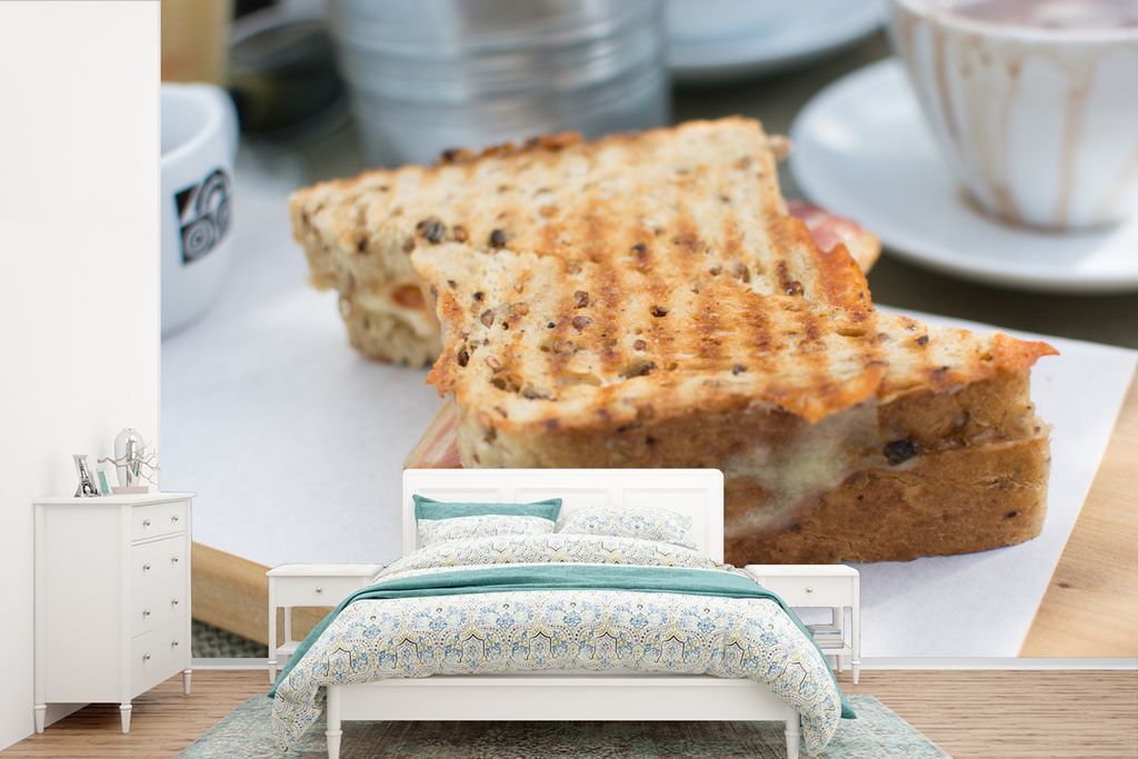 MuchoWow Fototapete für Wohnzimmer oder Schlafzimmer Wandtapete Vinyl Motivtapete Doppelsandwich zum Mittagessen - 600x400 cm - Vinyltapeten