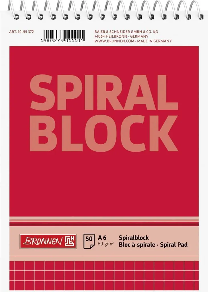 20 BRUNNEN 1055372 Carnet à Spirale A6 Quadrillé pour Prise de Notes