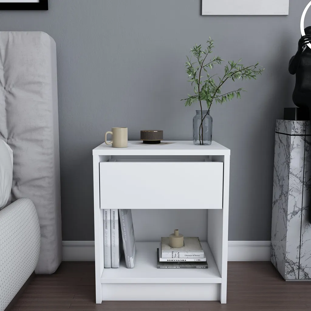 Skye Decor Sheridan Table de Chevet Blanc en Mélaminé 45x36x53 cm