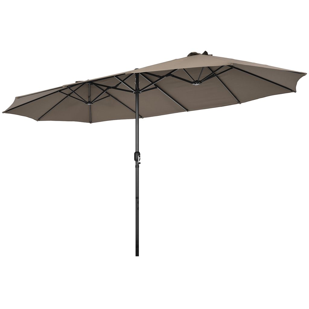 A double patio umbrella is shown against a white background.