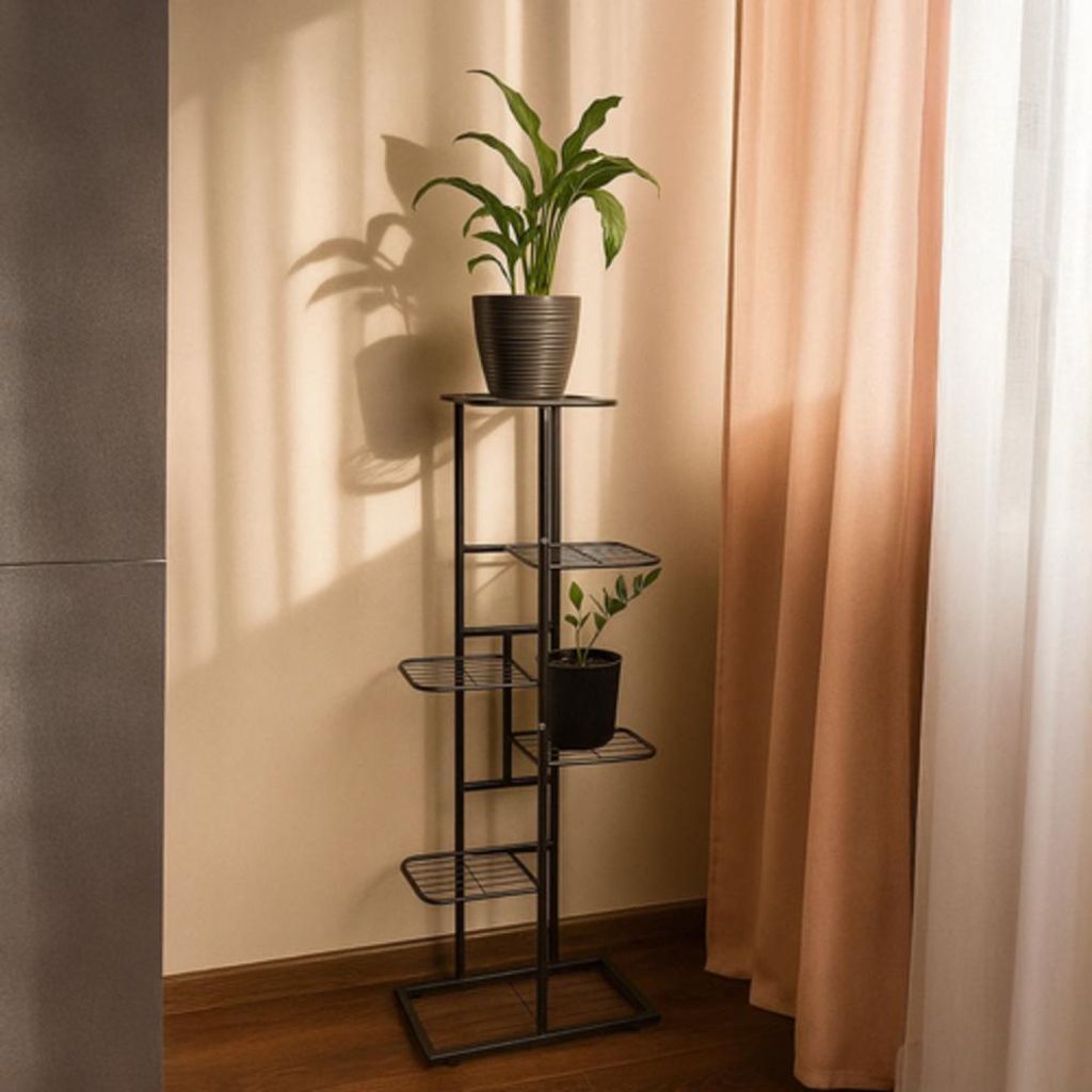 RUHHY hoher 6-stöckiger Blumenständer aus Metall im Loft-Stil – Harmonie, Ordnung und Natur, die das Interieur beruhigen
