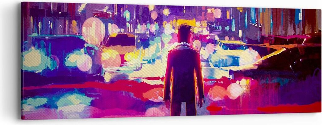 Bild auf Leinwand - Leinwandbild - futuristisch Grafik Stadt Beleuchtung - 90x30cm - Wand Bild - Wanddeko - Leinwanddruck - Bilder - Kunstdruck - L...