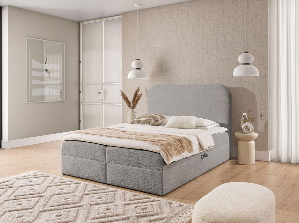 Boxspringbett Schlafzimmerbett BINETA 120x220cm Stoff Coral Grau