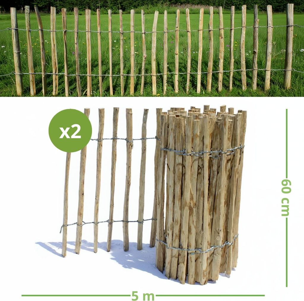 be4nature Staketenzaun Haselnuss Kastanie 10 m x 60 cm hoch 4-6 cm Abstand Rollzaun Gartenzaun Holzzaun Beetzaun Hundezaun kleiner Hühnerzaun