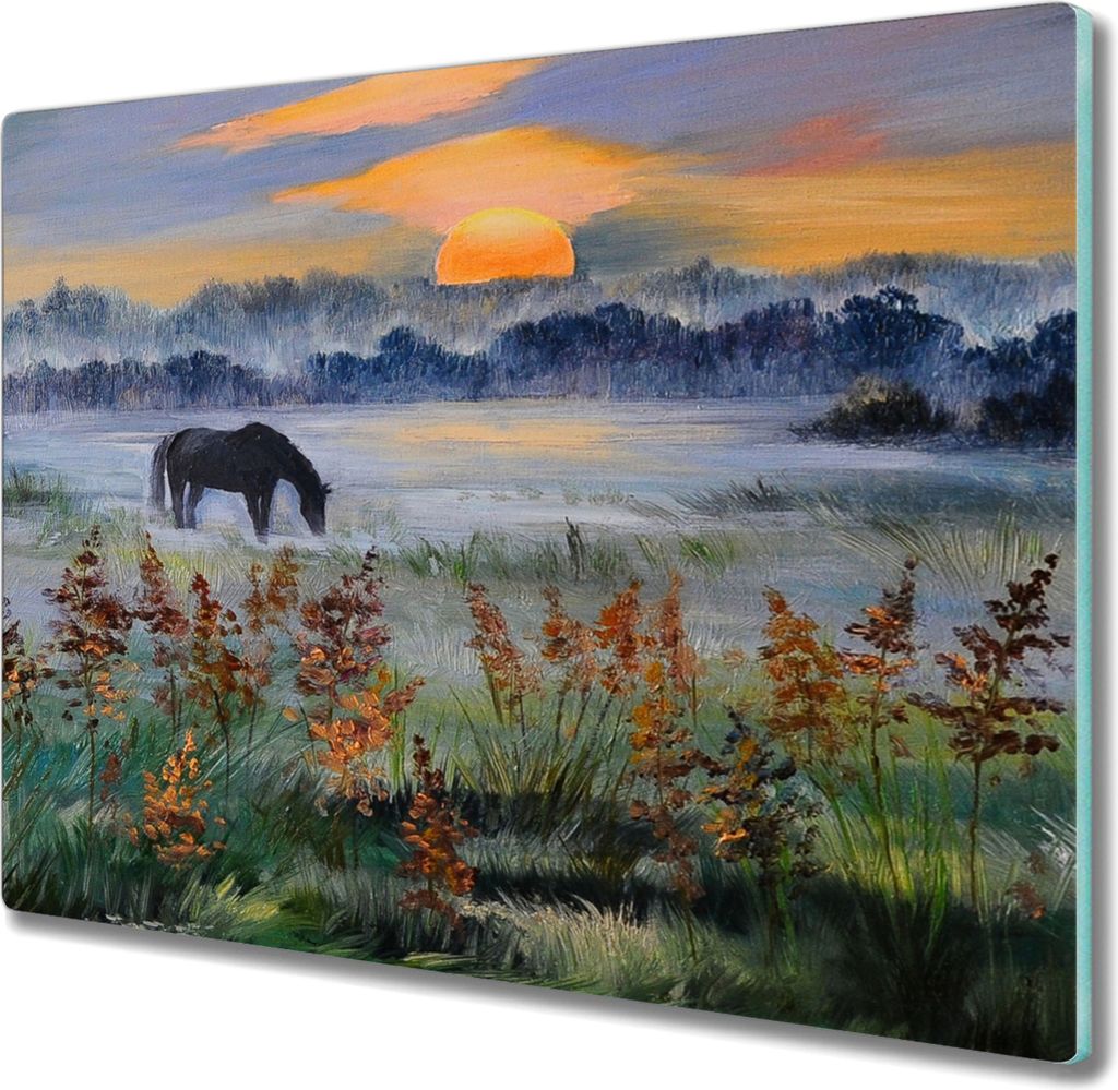 Coloray Hackbrett Kochplattenabdeckung Herdabdeckplatte 60x52 cm Schneidebrett Küchenbrett - Pet Prairie Sonnenuntergang