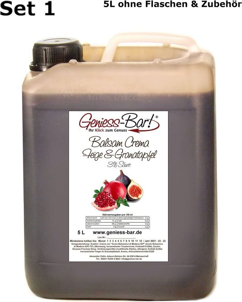Balsamico Creme Feige Granatapfel 5L 3% Säure Mit original Crema di Aceto Balsamico di Modena IGP Kanister Crema